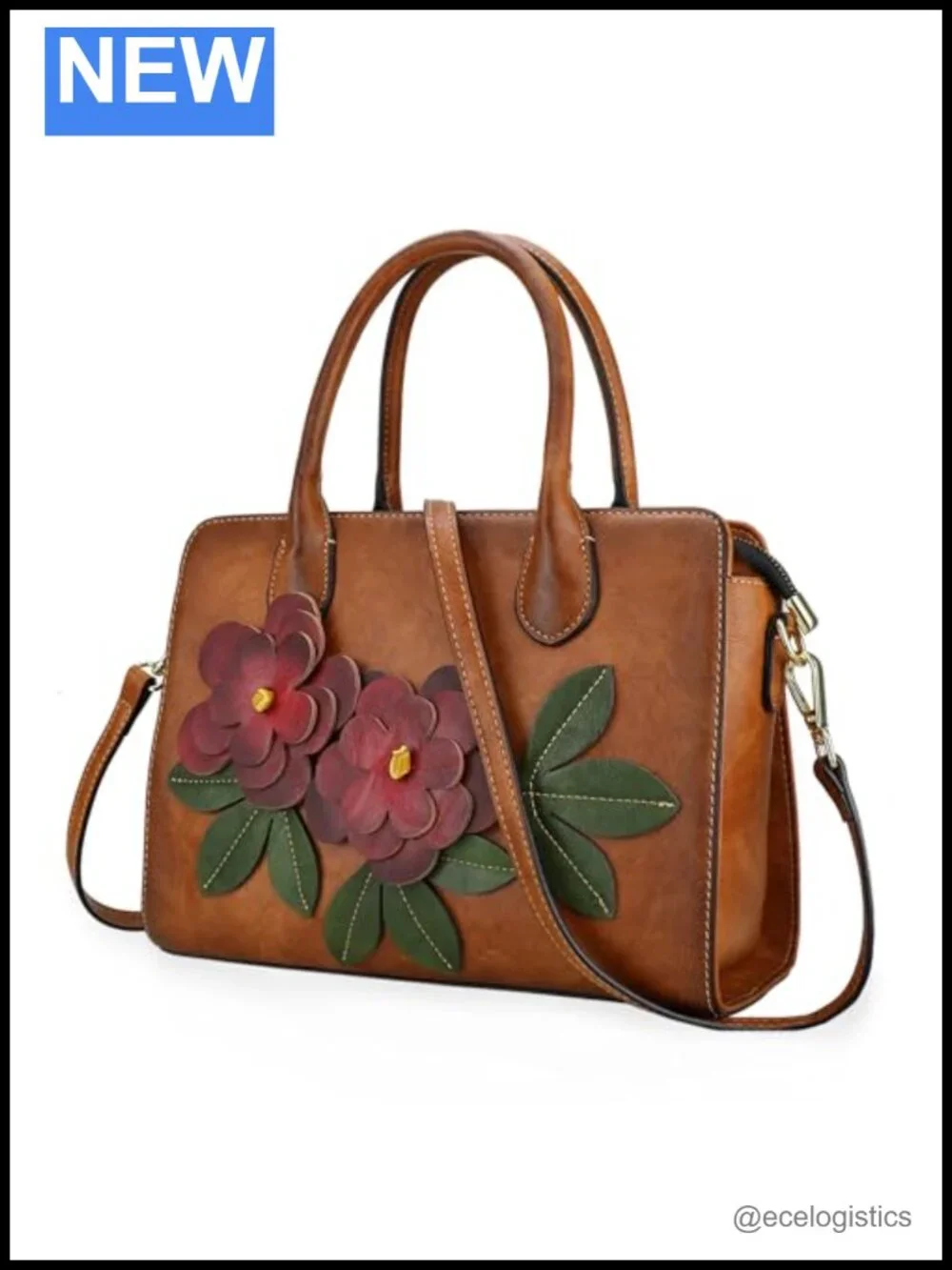 Women's Faux Leather Vintage Crossbody Bag Floral Satchel Purse